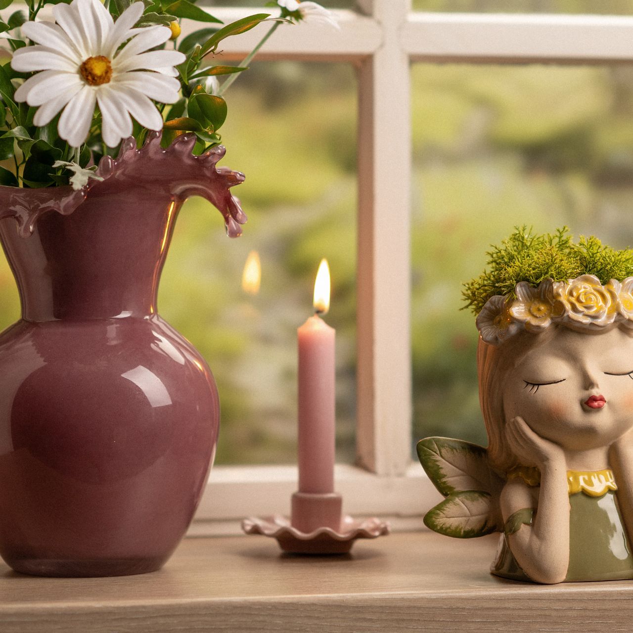 Portacandele in porcellana, triplo, giallo/rosa/verde (L/H/D) 9x4x9cm Untertasse, Teller, Töpferei