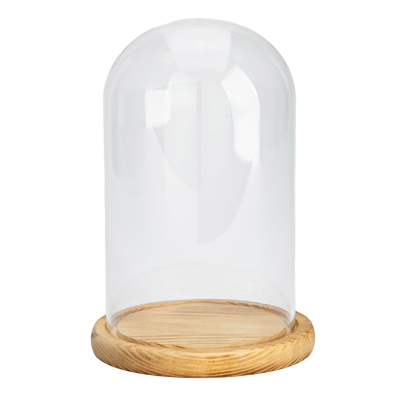 Glasglocke, Vitrine, Kuppelglas, Holzsockel, Dekorationsglas