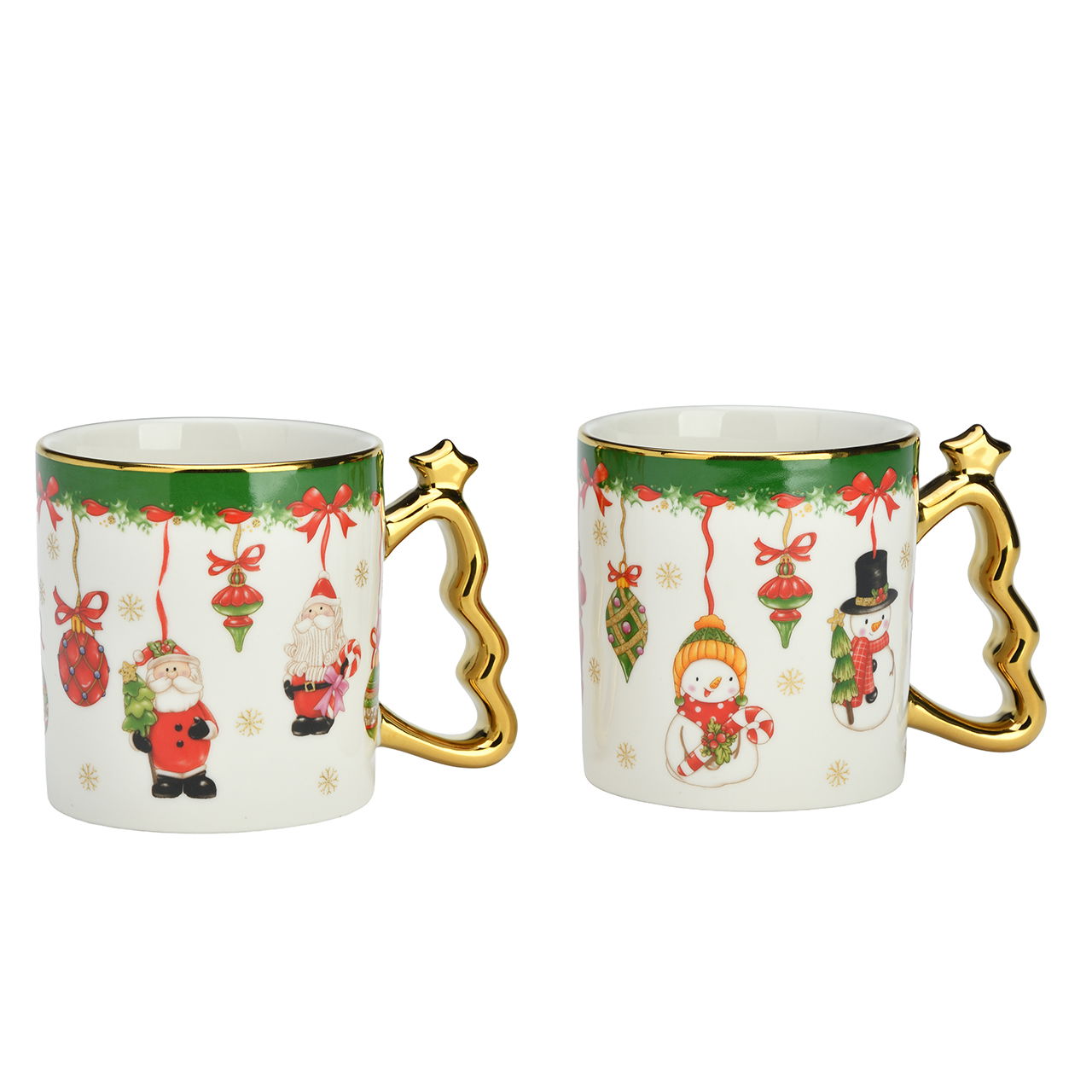 Becher Weihnachts Dekor aus Porzellan Bunt 2-fach sortiert (B/H/T) 12x9x8cm 350ml Pokal, Kunst, Porzellan, Töpferei