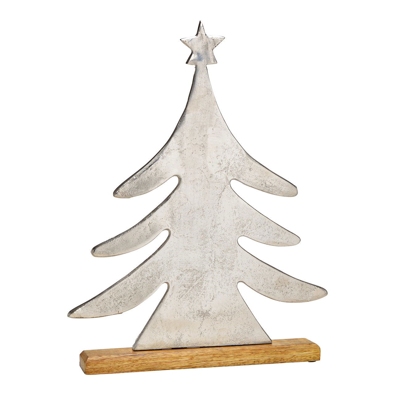 Tannenbaum auf Mangoholz Sockel aus Metall Silber (B/H/T) 37x46x5cm