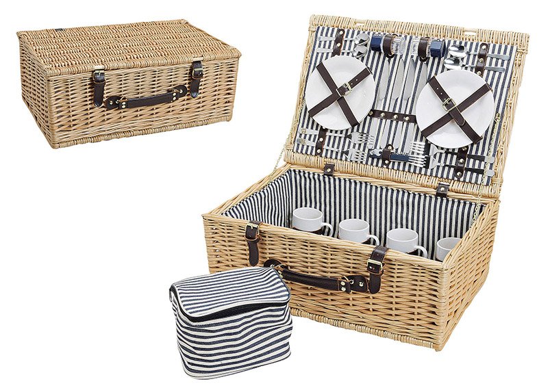Picknickmand voor 4 personen gemaakt van wilgentenen, 25 stuks, B54 x D37 x H21 cm
