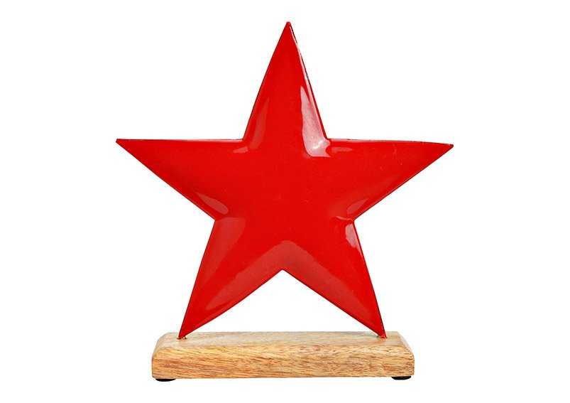 Présentoir étoile sur socle en bois de manguier rouge (L/H/P) 20x20x5cm