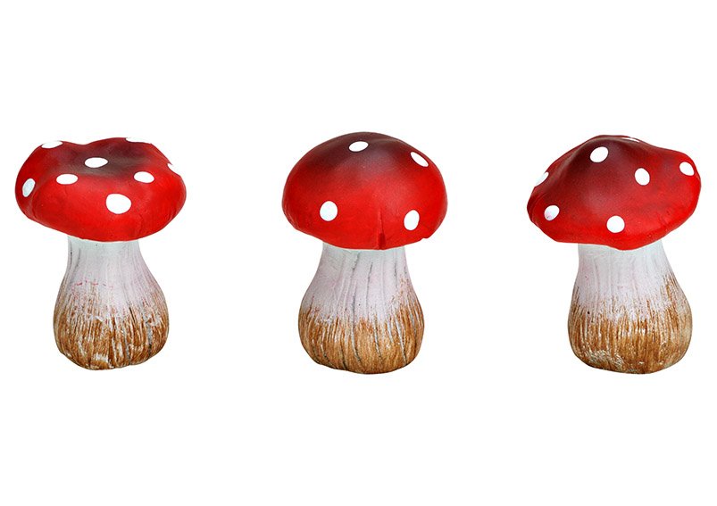 Pilz aus Ton Rot, weiß 3-fach, (B/H/T) 5x7x5cm