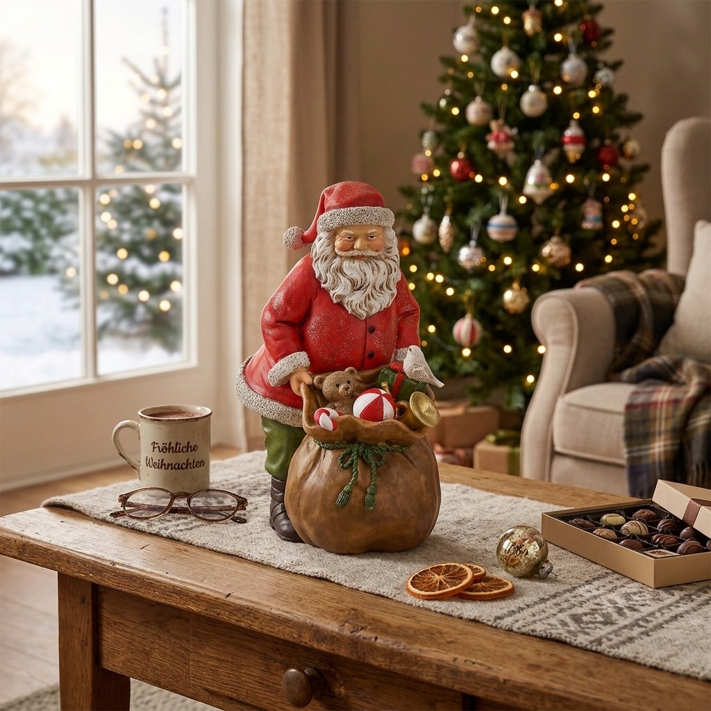 Père Noël avec sac cadeau en poly rouge (L/H/P) 9x19x13cm Weihnachtsfigur, Santa, Sack, Geschenke, Laterne