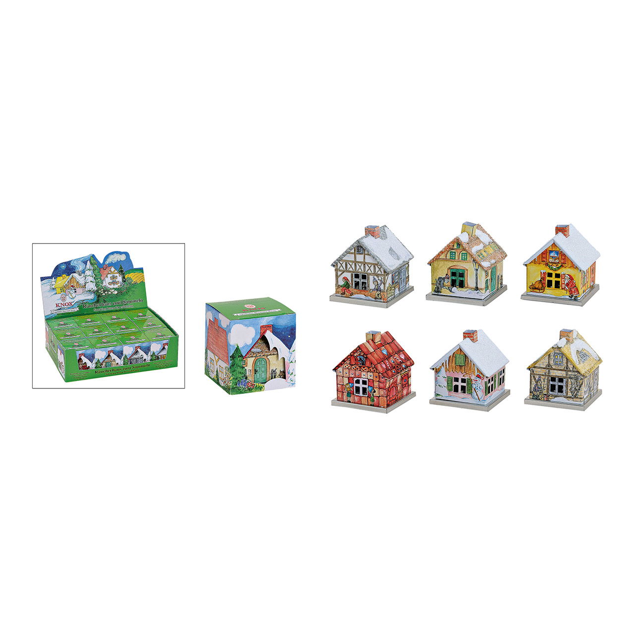 Räucherhaus Sortierung B Winter aus Metall Bunt 6-fach, (B/H/T) 6x7x6cm Räucherhaus Sortierung B Winter aus Metall Bunt 6-fach, (B/H/T) 6x7x6cm