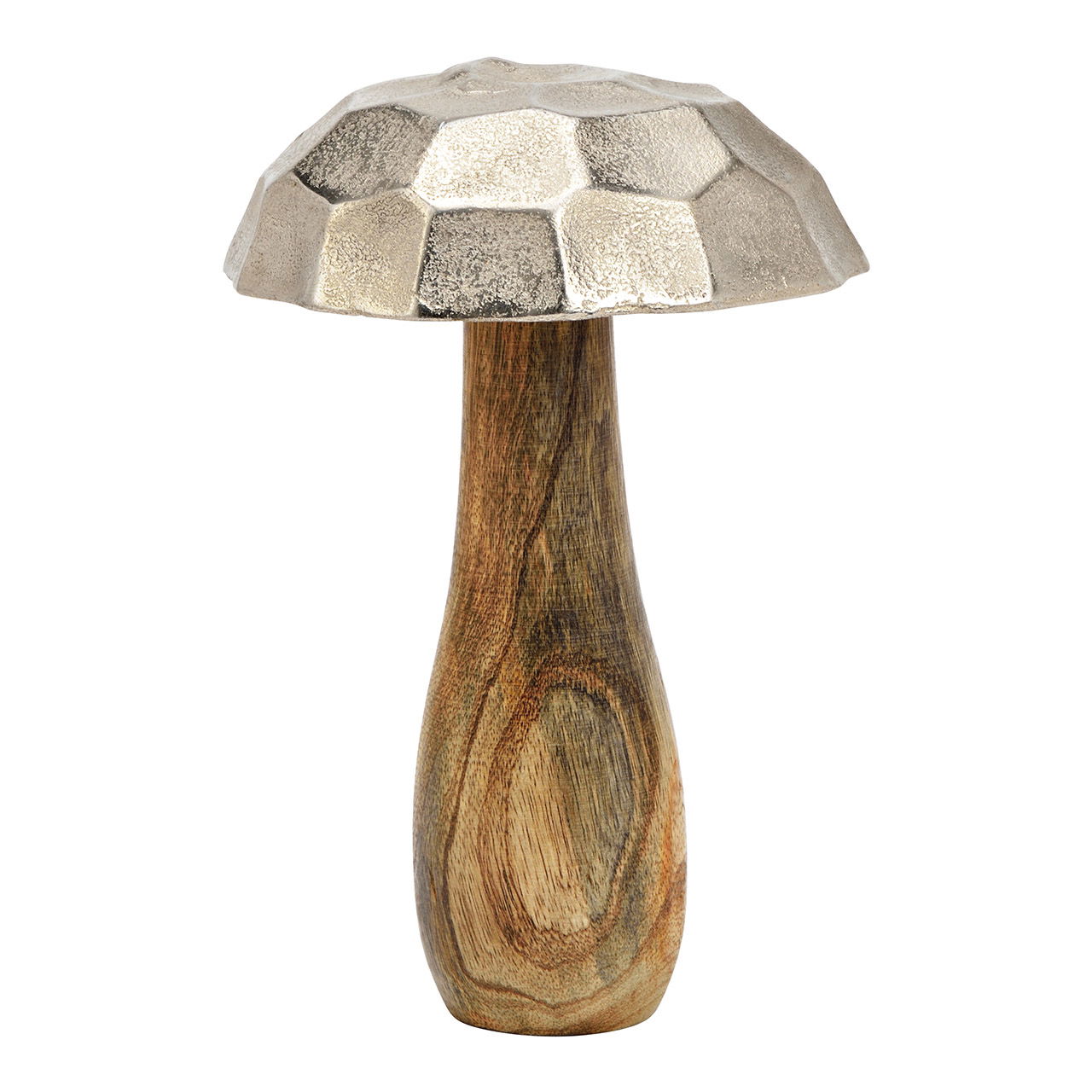 Pilz aus Mangoholz, Metall Silber (B/H/T) 13x20x13cm