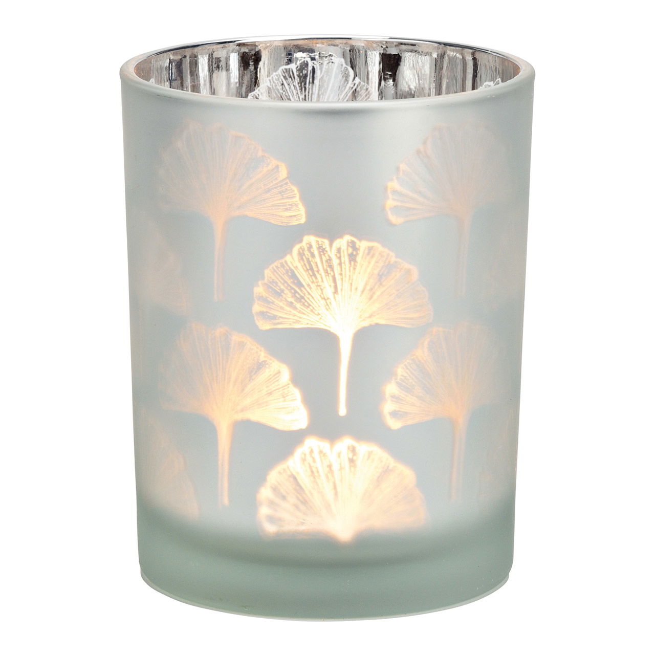 Windlicht Ginkgo decor van glas wit, zilver (B/H/D) 10x12x10cm