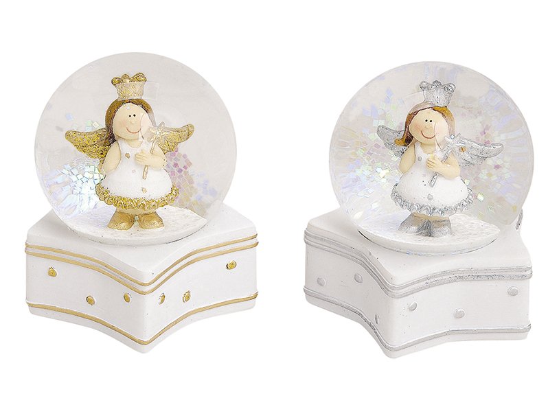 Waterball angel gold/silver polyresin 2 assorted 9cm