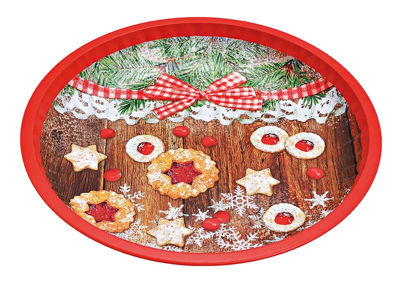 Plate christmas cookies design, metall, 25x3x25cm