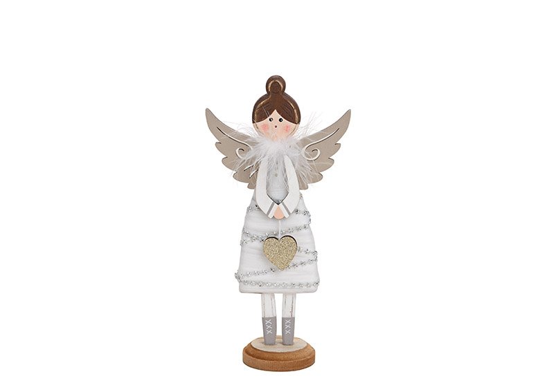 Engel aus Holz, Textil Weiß (B/H/T) 12x25x6cm