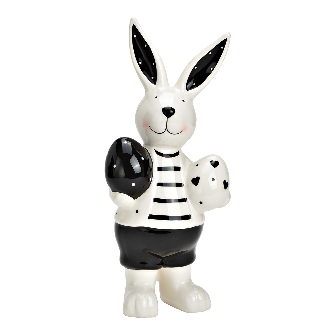 Ceramic rabbit with eggs white, black (W/H/D) 13x29x8cm Ceramic rabbit with eggs white, black (W/H/D) 13x29x8cm