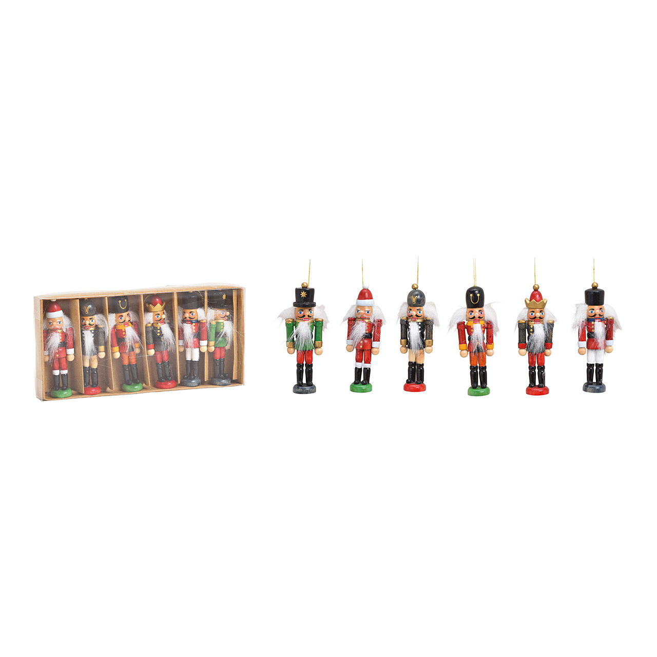 Nussknacker 3x9x2cm aus Holz Bunt 6er Set, (B/H/T) 21x10x3cm Nussknacker, Person, Spielzeug