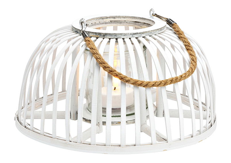Lanterna in legno con lanterna in vetro bianca (L/H/D) 30x15x30cm