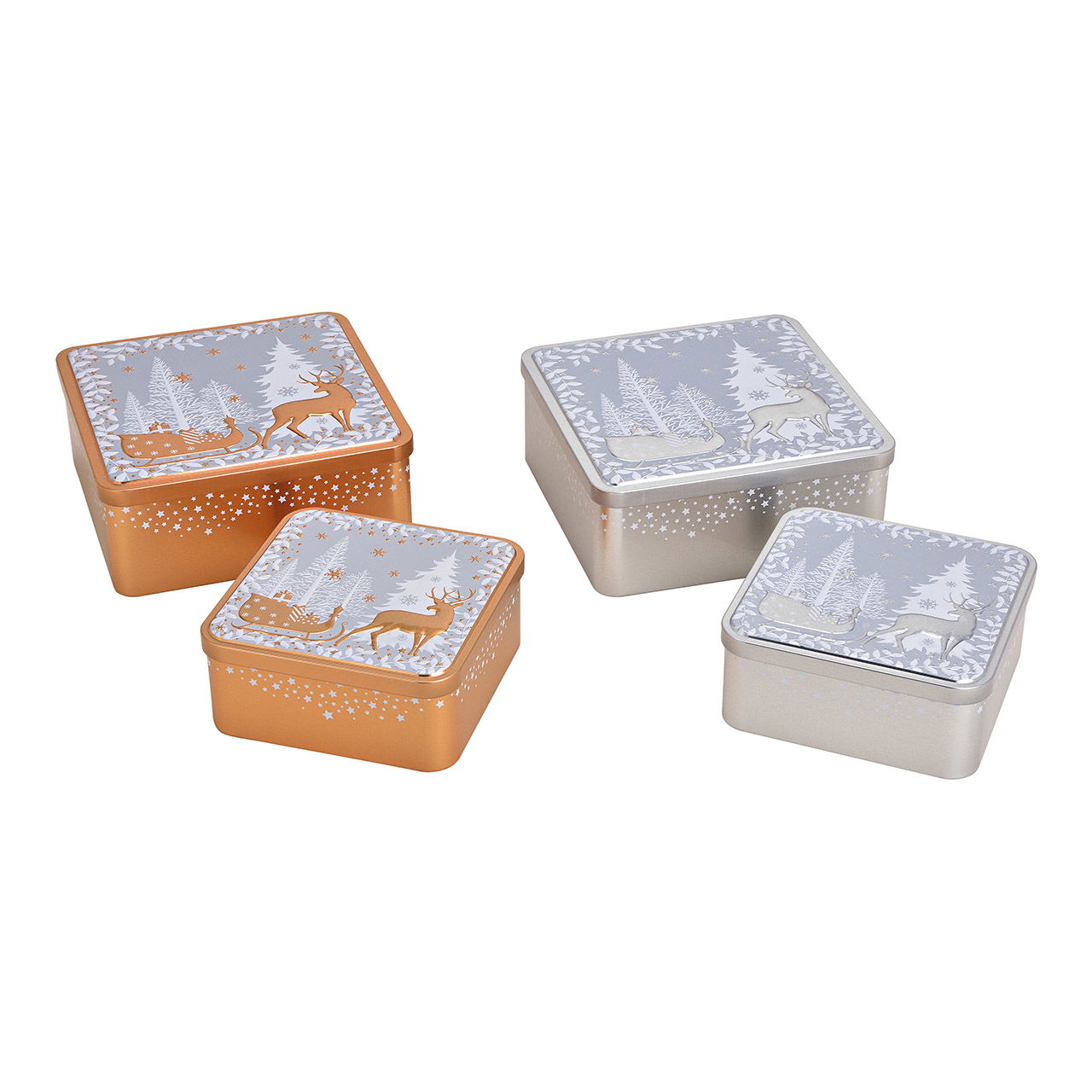 Dosen-Set Winterwald 3D aus Metall Gold, Silber 2er Set, 2-fach, (B/H/T) 19x8x19cm, 15x7x15cm