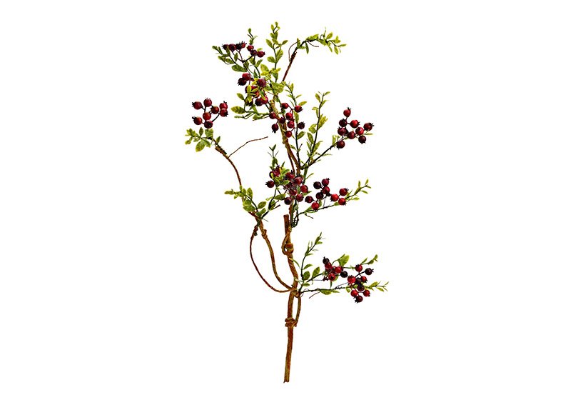 Fleur artificielle branche de baies en plastique rouge (H) 60cm