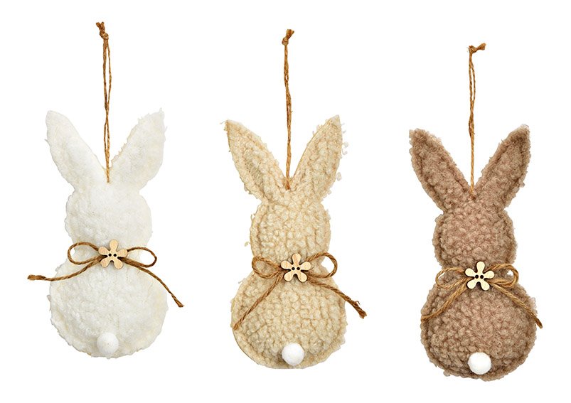 Hanger bunny textile natural 3-fold, (W/H/D) 7x15x2cm