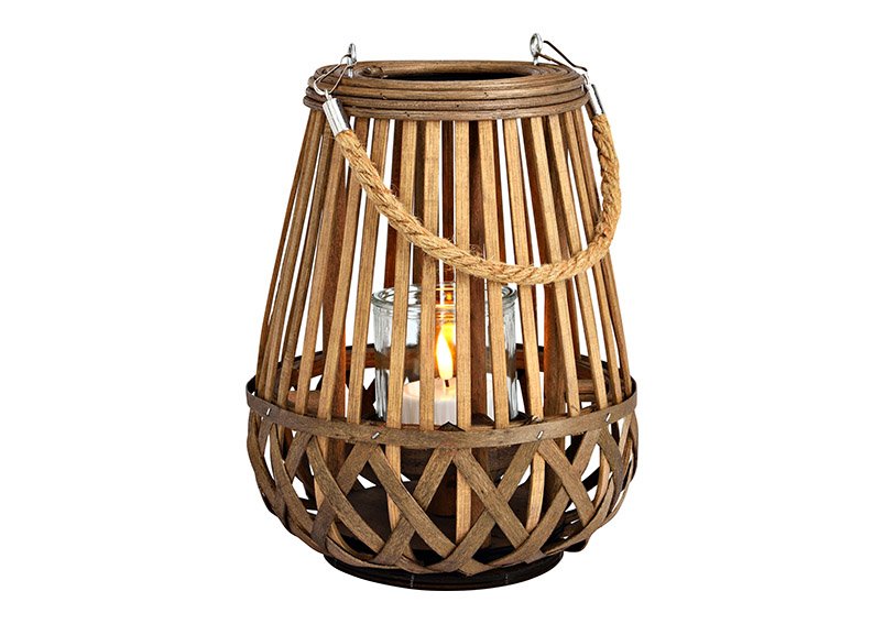 Lantaarn van bamboe, glas 8x8x8cm bruin (B/H/D) 20x26x20cm