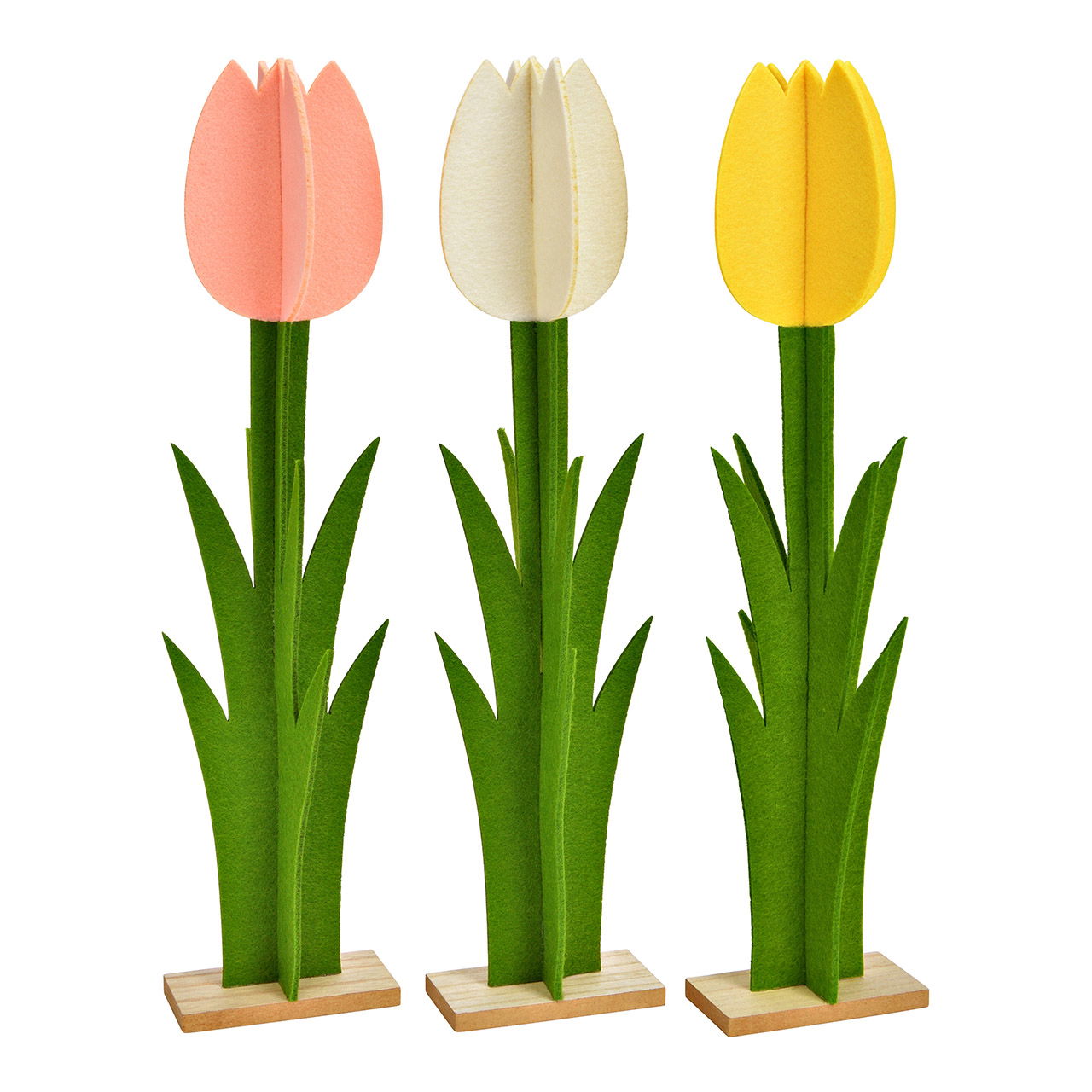 Tulip stand made of felt/MDF, 3-fold, yellow/pink/white (W/H/D) 10x42x5cm