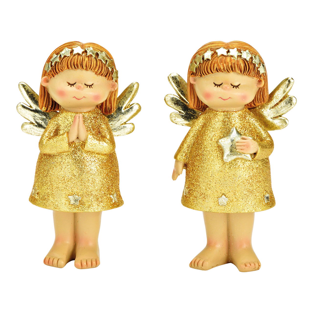 Engel mit Glitter aus Poly Gold 2-fach, (B/H/T) 7x13x4cm