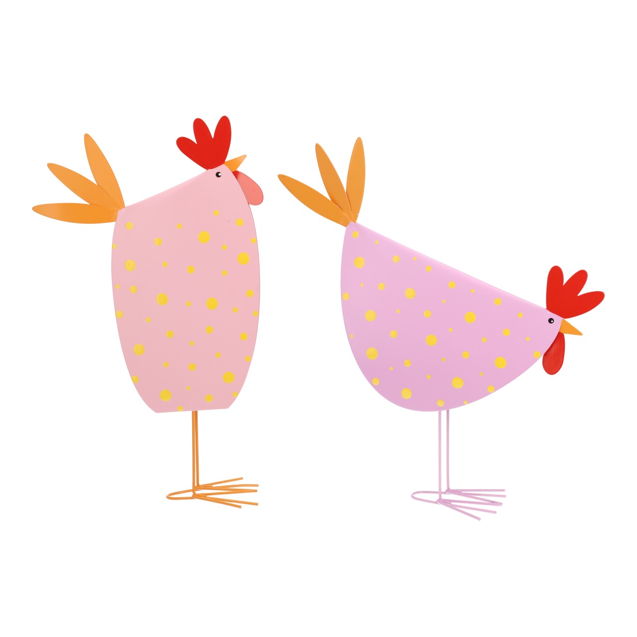 Pollo in metallo rosa/rosa, assortimento doppio (L/A/P) 21x37x10 cm Huhn, Papierkunst, Tierfigur, pink, gelb gepunktet