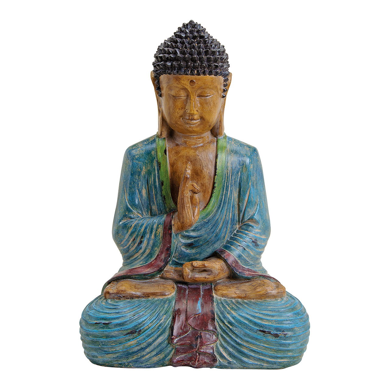 Bouddha en poly, bleu/brun/rouge (L/H/P) 27x44x21cm