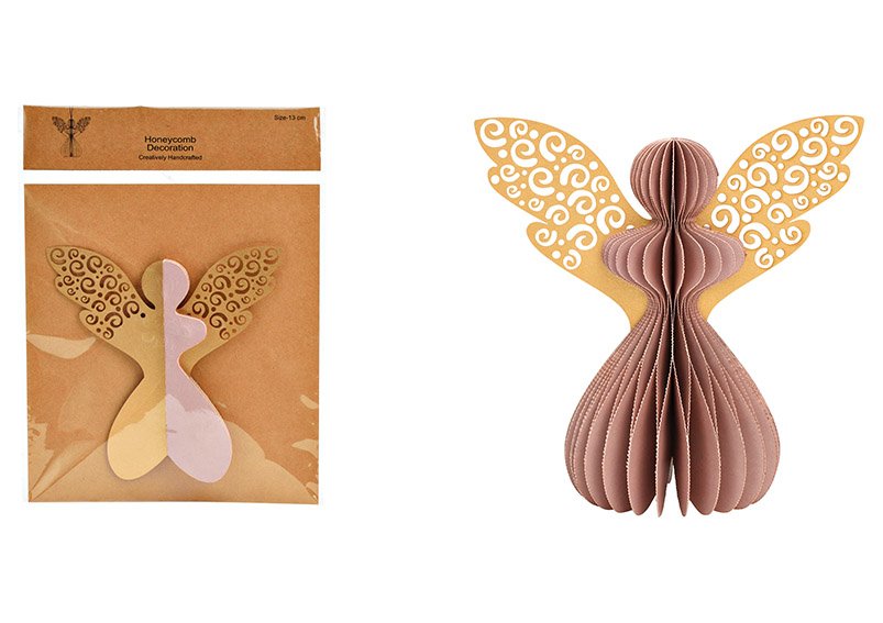 Weihnachtshänger Honeycomb Engel aus Papier/Pappe, Altrosa (B/H/T) 14x14x8cm