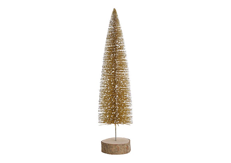 Kerstboom op stam met glitters gemaakt van plastic Goud (B/H/D) 10x34x10cm