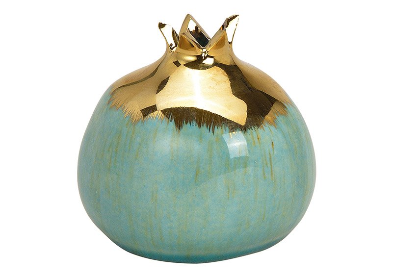 Vase pomegranate ceramic green/gold 9x9x9cm