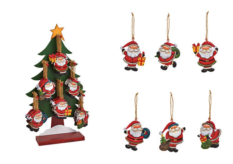 Weihnachtshänger Nikolaus auf Baumständer 30x53x13cm aus Metall Rot 6-fach (B/H/T) 8x10x0.2 cm