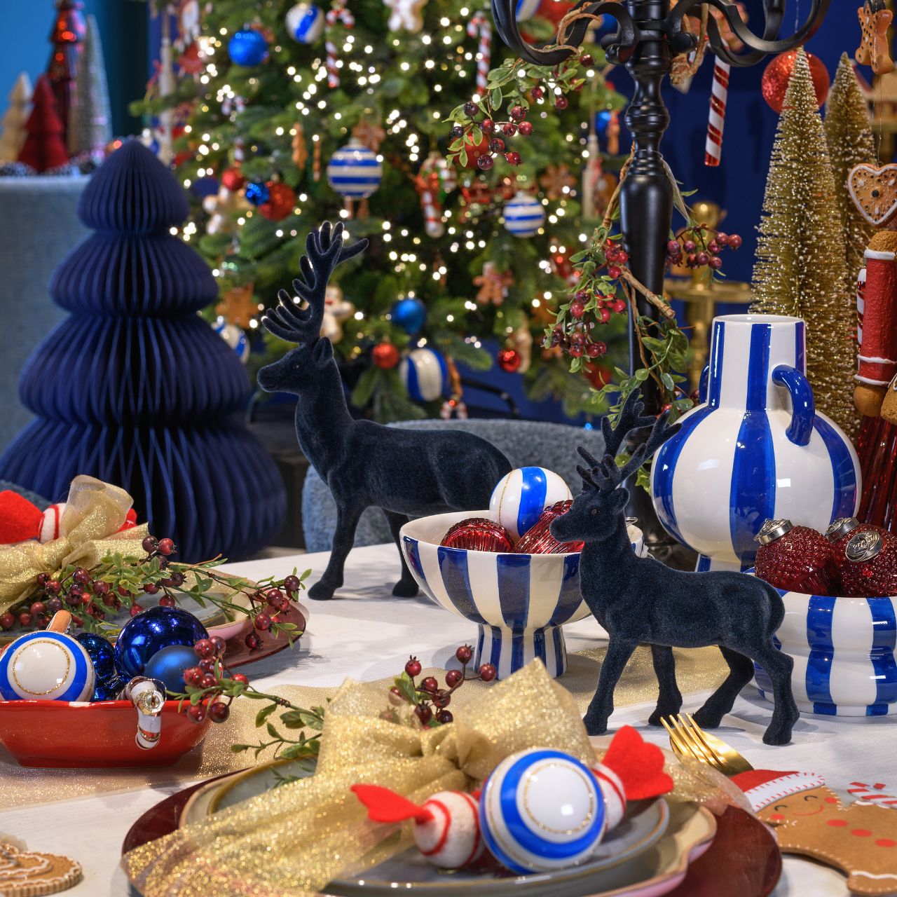 Vase gestreift aus Keramik, Blau/Weiß (B/H/T) 15x24x15cm Krug, Töpferei, Vase, Porzellan, Tasse