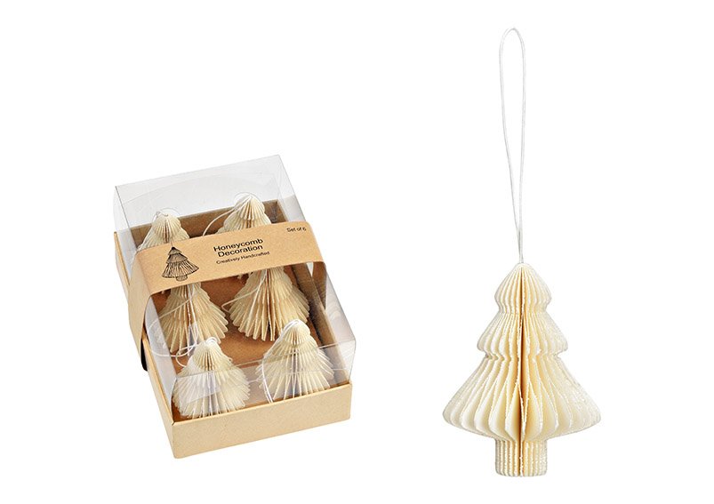 Weihnachtshänger Honeycomb Tannenbaum aus Papier/Pappe, 6er-Set, Weiß (B/H/T) 5x7,5x5cm/18x9x12cm