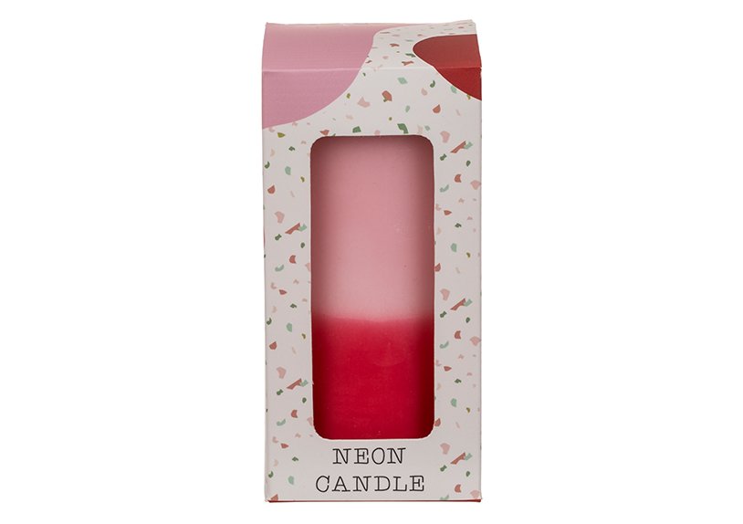 Candela a colonna con sfumatura di colore, rosa/rosso in confezione regalo (L/H/D) 6x12x6cm