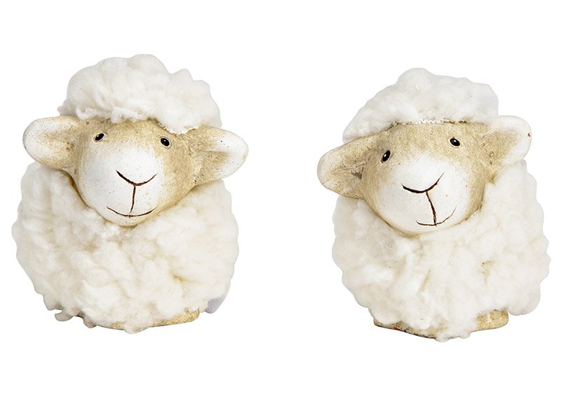 Sheep made of clay, artificial fur white 2-fold, (W/H/D) 5x4x5cm