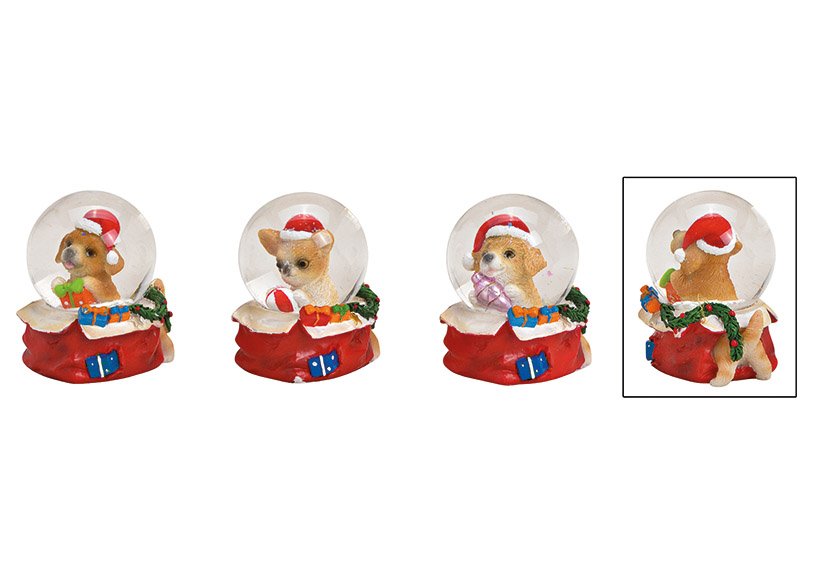 Cane palla di neve con cappello di Natale, poli, vetro colorato 3-fold, (w/h/d) 5x6x5cm