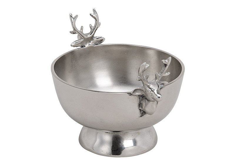 Bowl with deer head design, made of alunimium, silver color, 22x14x16cm
