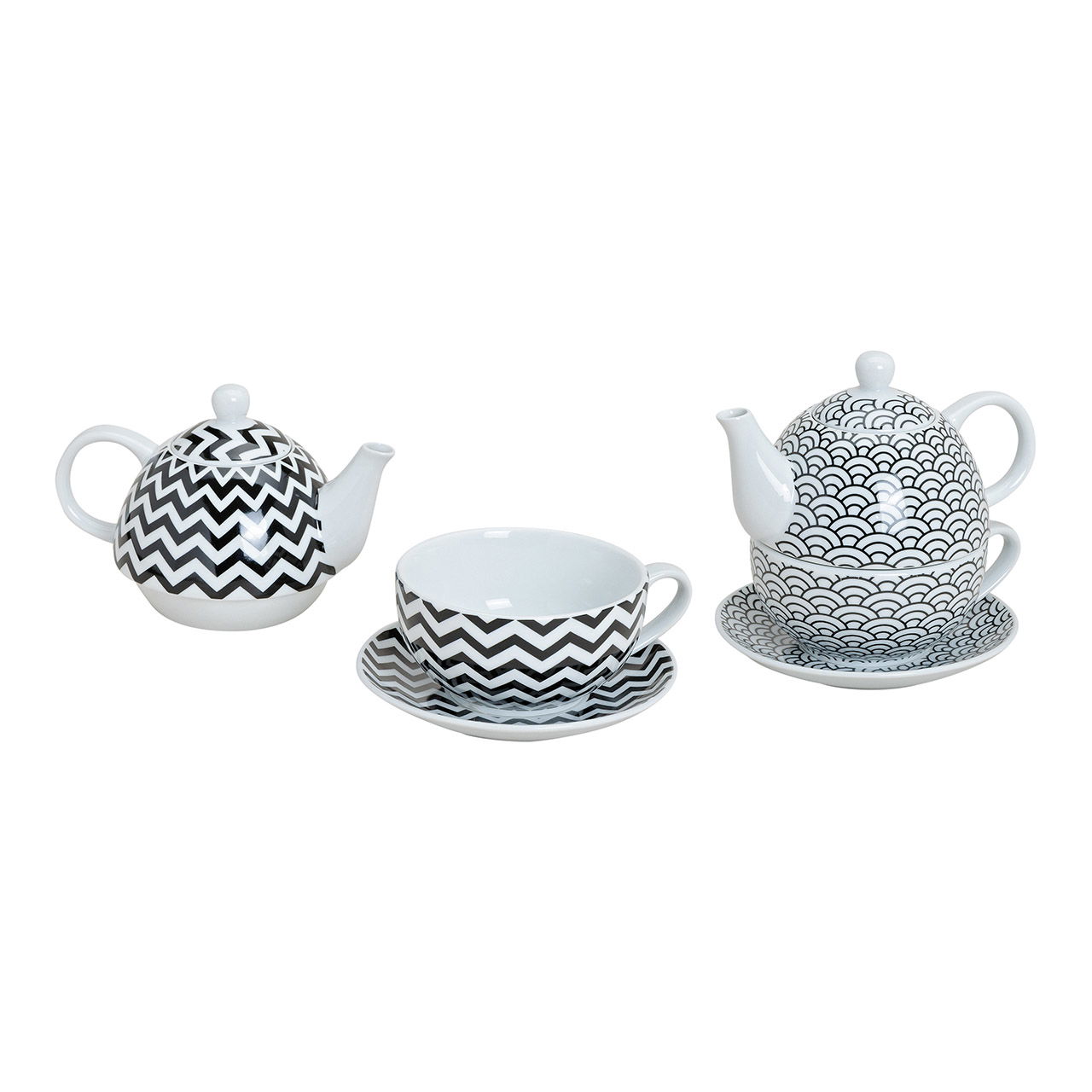 Set de théières Retro en porcelaine, 3 pièces, 2 fois assorties H/L/P 15/17/15 cm