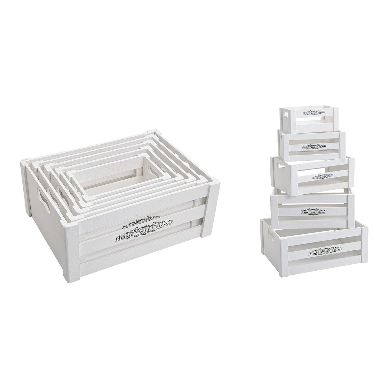 Holzkorb, Aufbewahrungskorb, Kistenset, Weiß, Stapelkasten