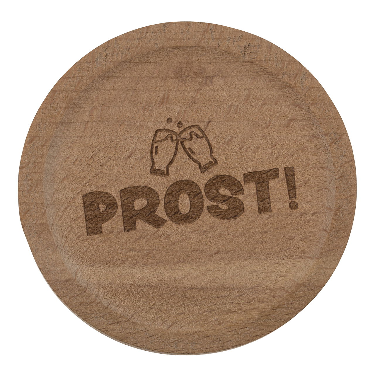 Posavasos con refrán y abrebotellas de madera, cuádruple, natural (ancho/alto/alto) 8x1x8cm 24pzs. en expositor Töpferei