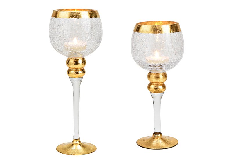 Wind light set chalice cracking glass transparent, gold set of 3, 30cm/35cm/40cm x Ø13cm
