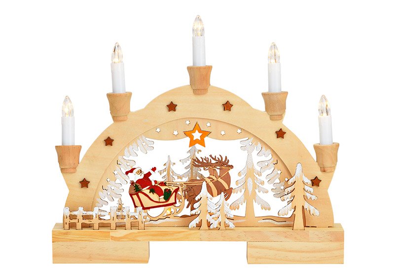 Light arch Santa Claus sleigh with 5s LED of wood nature (W/H/D) 32x27x5cm