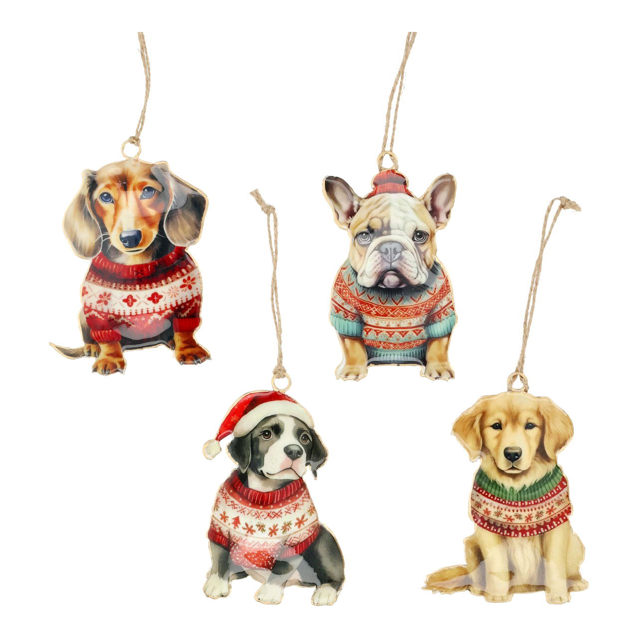 Weihnachtshänger Hund aus Metall Bunt 4-fach sortiert (B/H/T) 6x11x1cm Hund, Haustier, Zubehör, Welpe