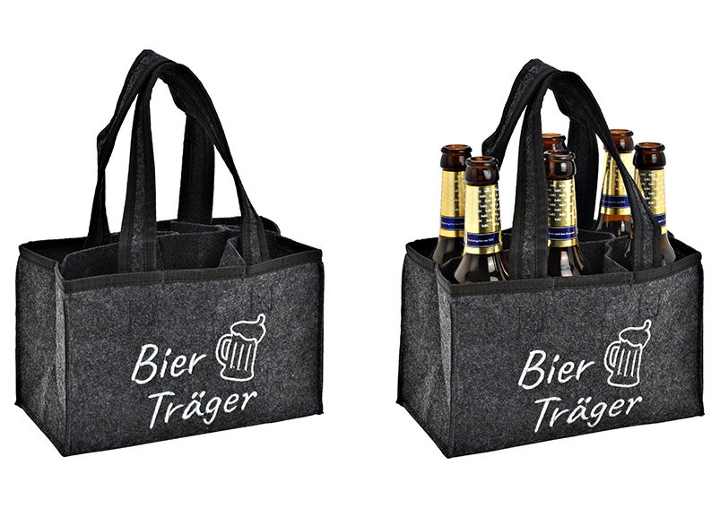 Bottle bag with 6 compartments, Bieträger made of felt, grey (W/H/D) 24x15x5cm