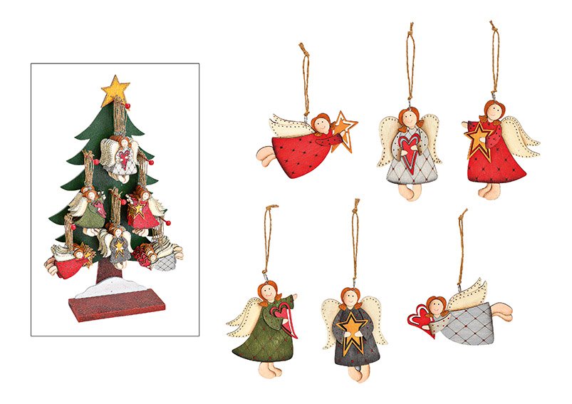 Angelo appendiabiti natalizio 48 pezzi su albero Display di legno colorato a 6 pieghe (L/H/D) 11x7x0,5 cm/7x11x0,5 cm