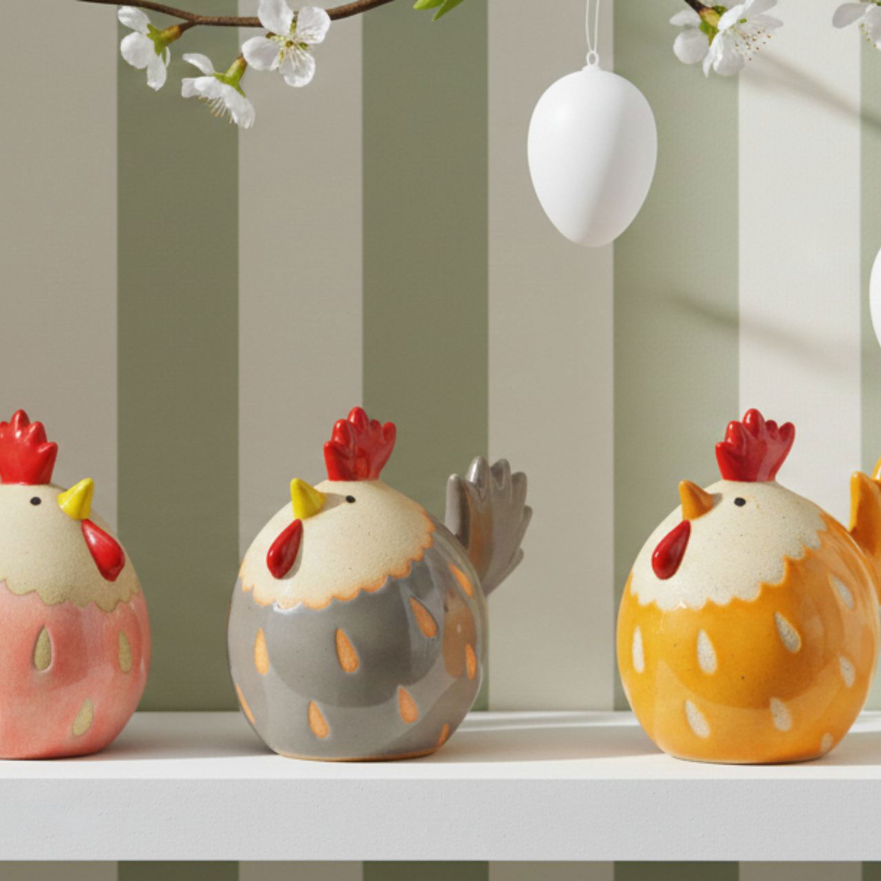 Kip van aardewerk kleurrijk 3-voudig (B/H/D) 14x12x9cm Spielzeug