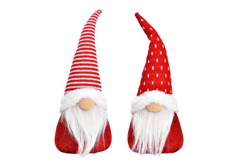 Gnome made of textile red, white 2-fold, (W/H/D) 10x33x12cm