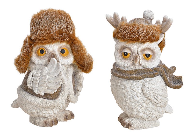 Winter owl poly white 2-asst. 11x16x9cm