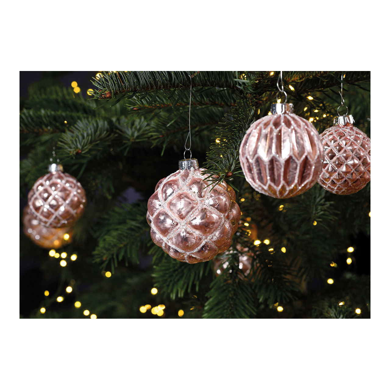 Weihnachtskugel Glitter aus Glas, 4-fach, Pink/Silber Ø8cm