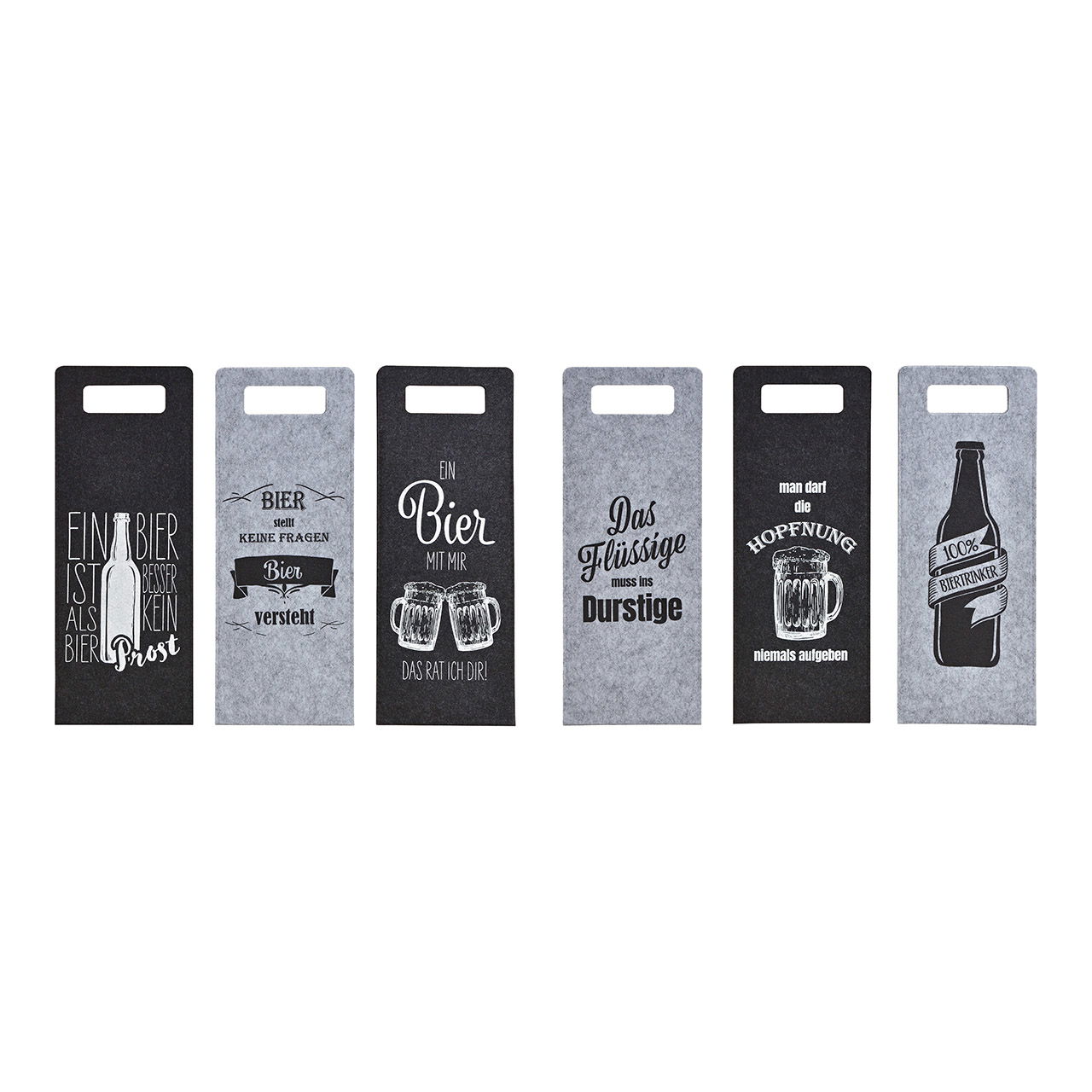 Bottleholder beer felt grey 6-asst. 14x38cm