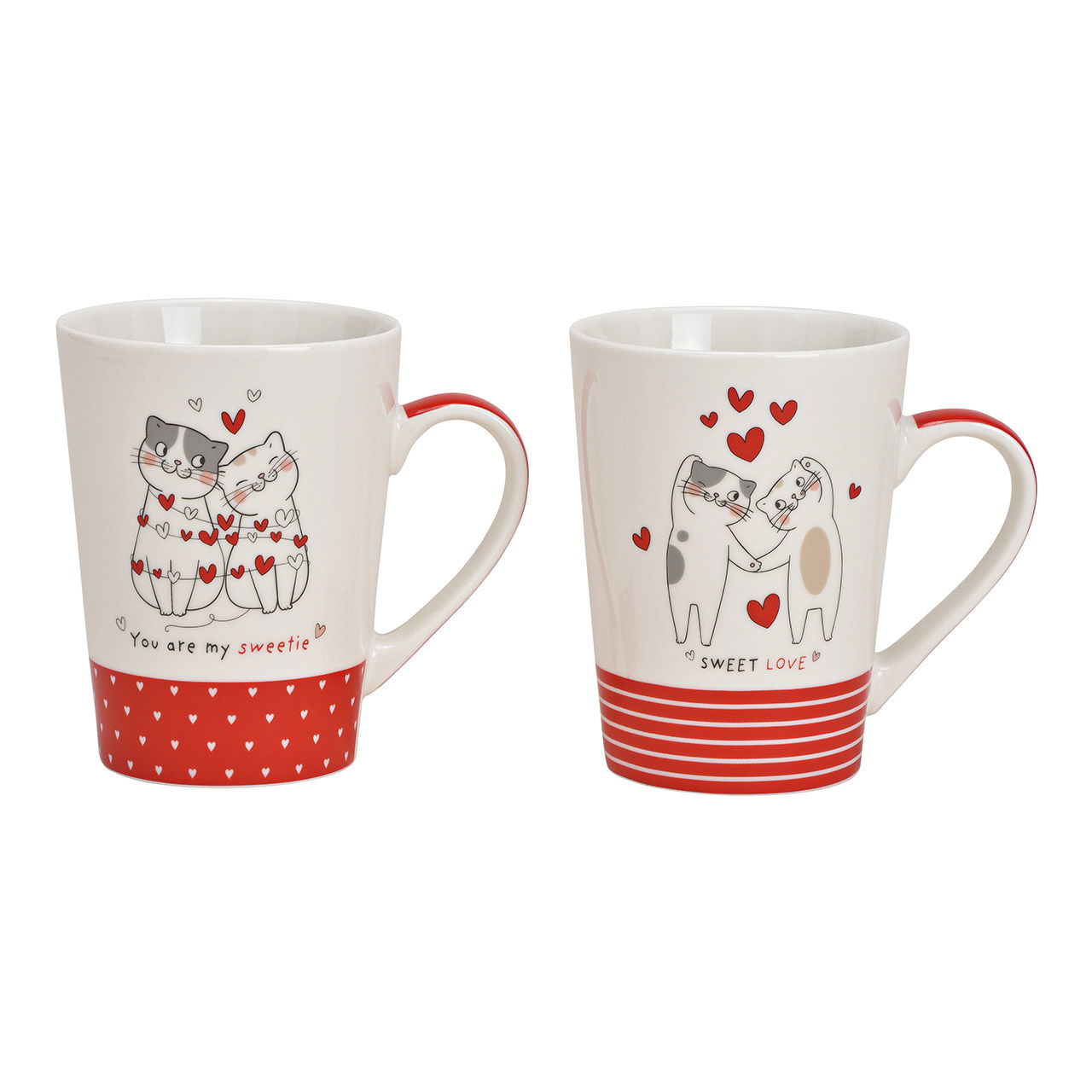 Jumbo mug cat heart decor porcelain white 2-ass., 13x13x9cm 370ml