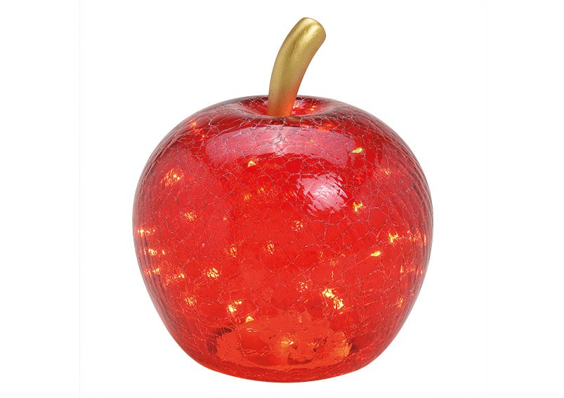 Pomme avec 40 LED, avec minuterie, en verre Rouge (L/H/P) 27x30x27cm